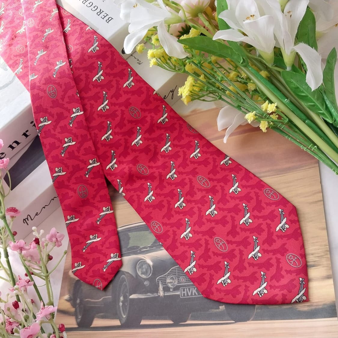 까스텔바작 레드 비행기 모티브 실크 넥타이 9.7cm A+등급 K1516 상품이미지2