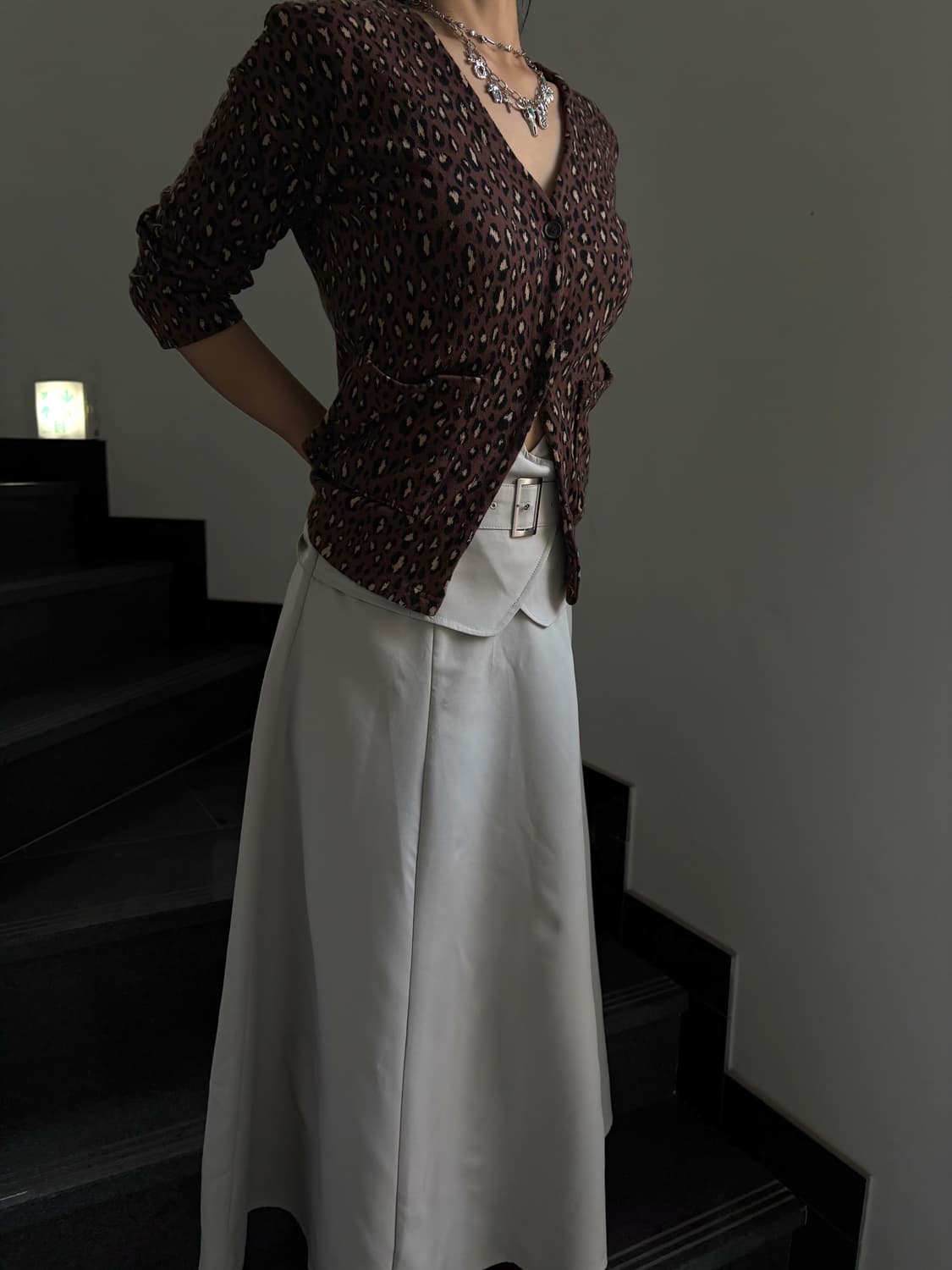 레오파드 7부 포켓 가디건 상품이미지1