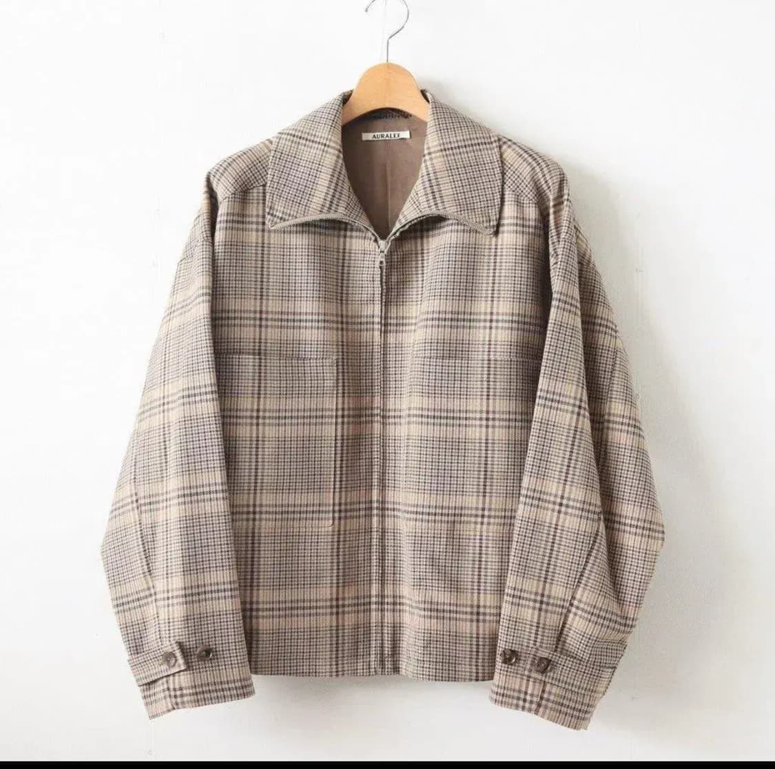 [4]오라리 울 서지 체크집업 블루종 상품이미지2