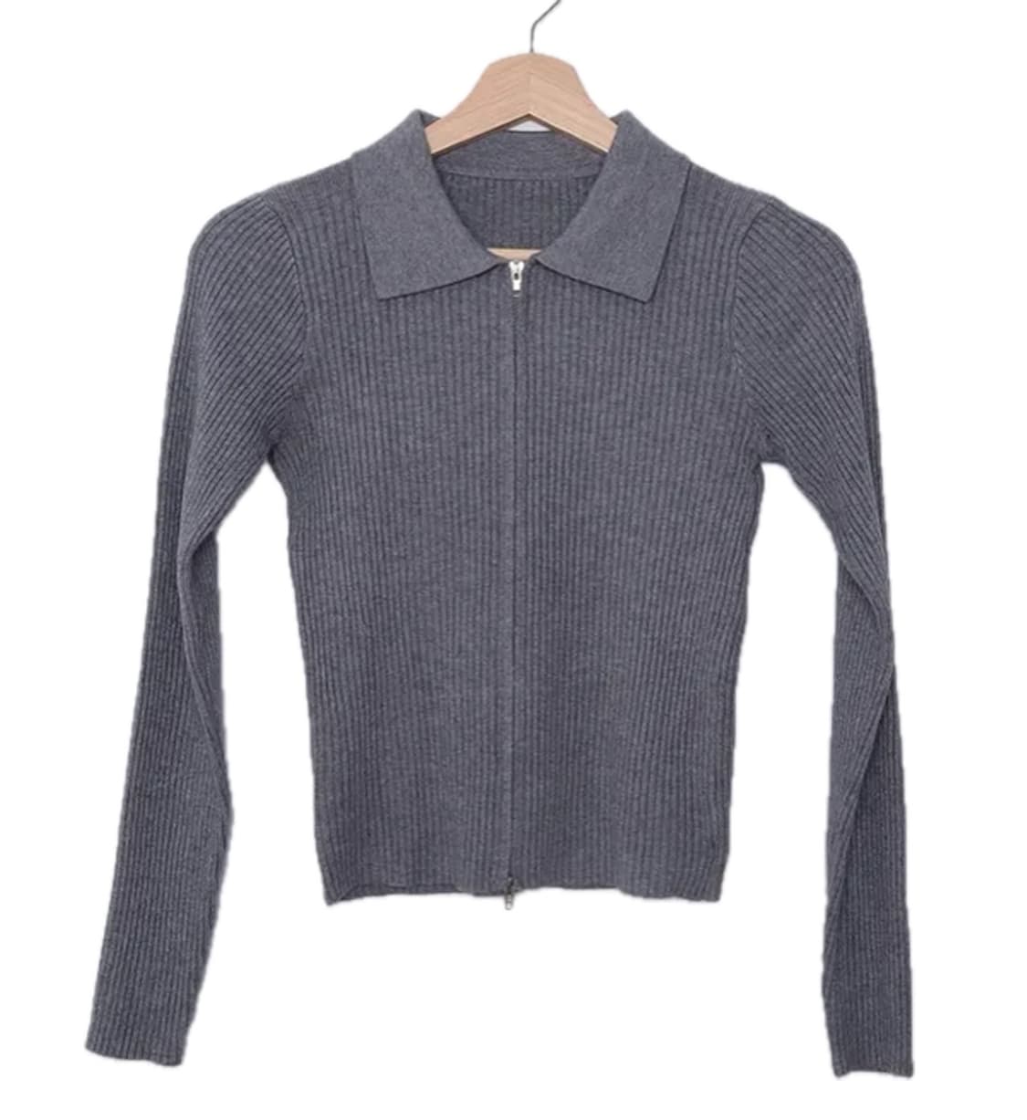 그레이 골지 카라 집업 상품이미지1