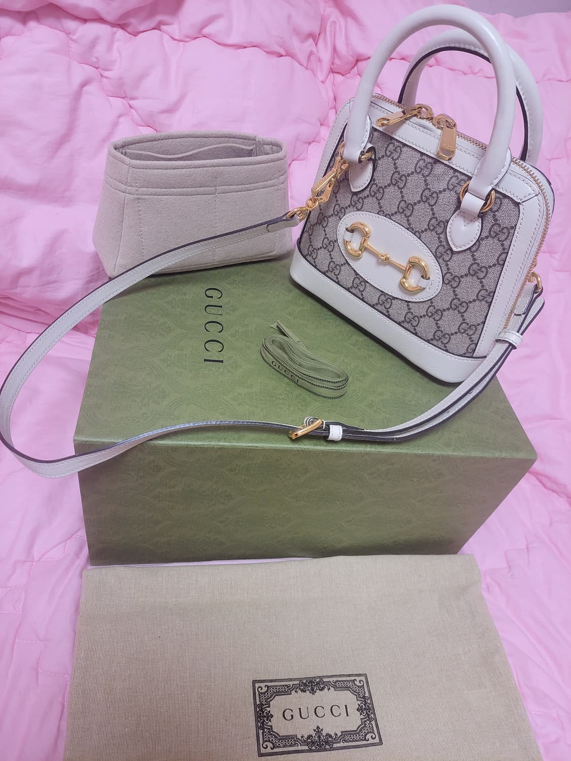 정품)급처상태좋음!구찌 홀스빗 1955 미니 탑핸들 토트백크로스숄더백가방 상품이미지1