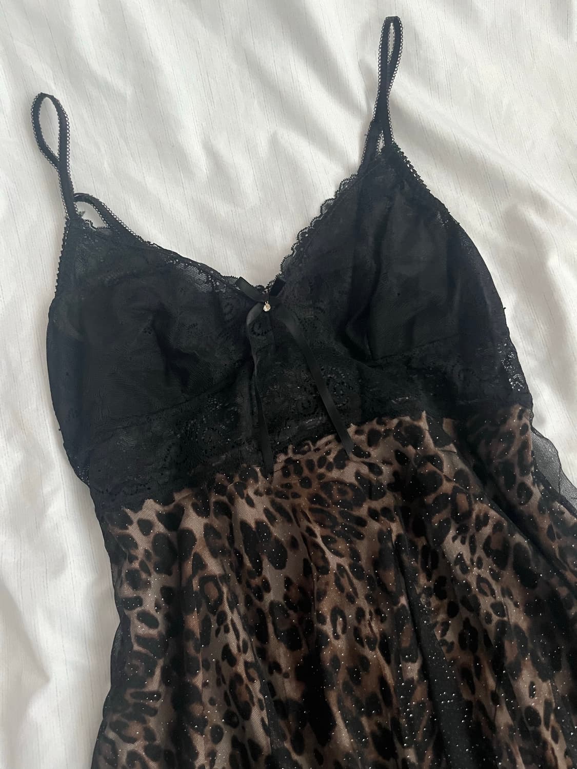 에블린 블랙 레오파드 호피 갸루 글리터 슬립 오네갸루 상품이미지2