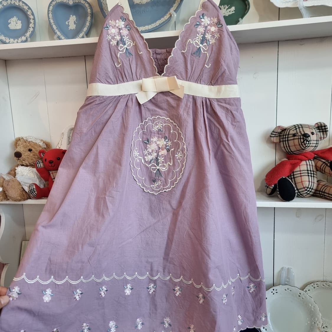 라일락 자수 리본 슬립 원피스 상품이미지6