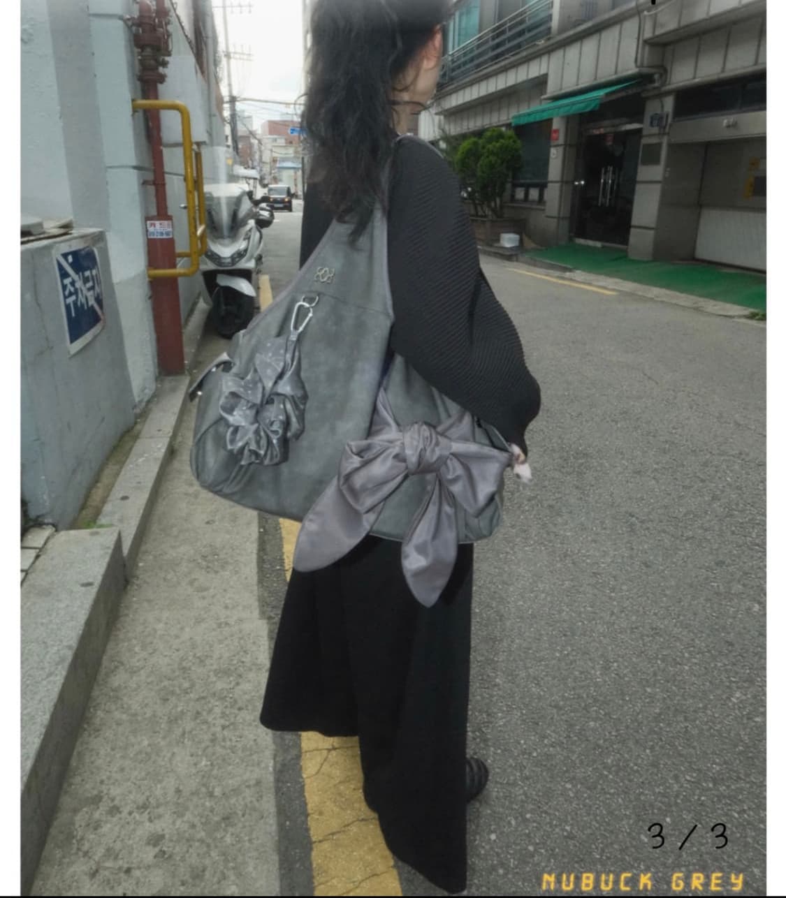 시월107 리본 보우 숄더백 누벅 그레이 상품이미지4