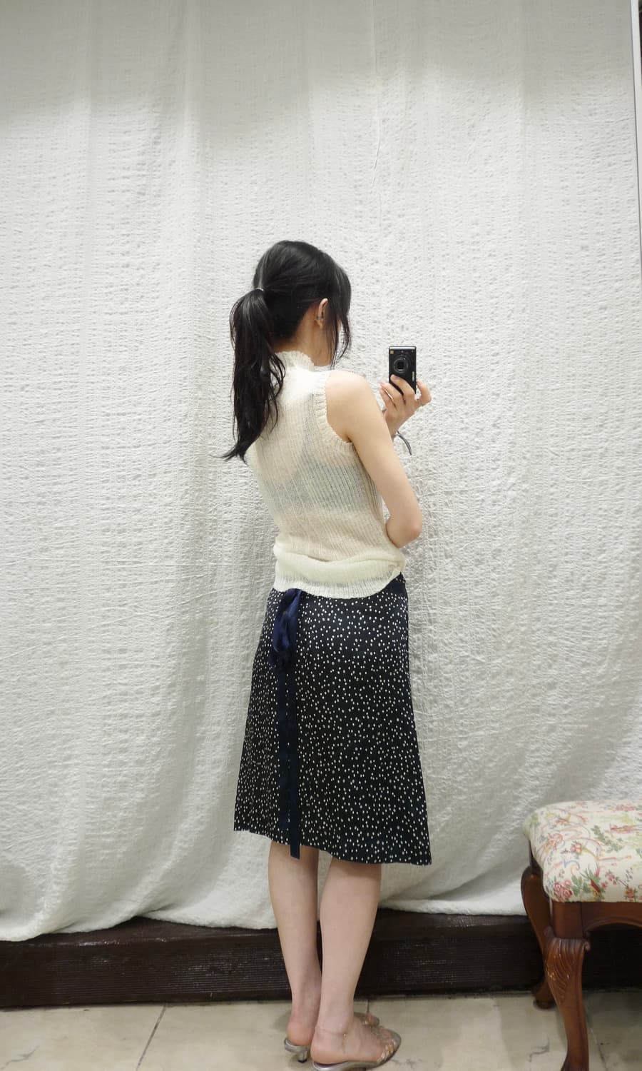 Satin navy skirt 상품이미지5