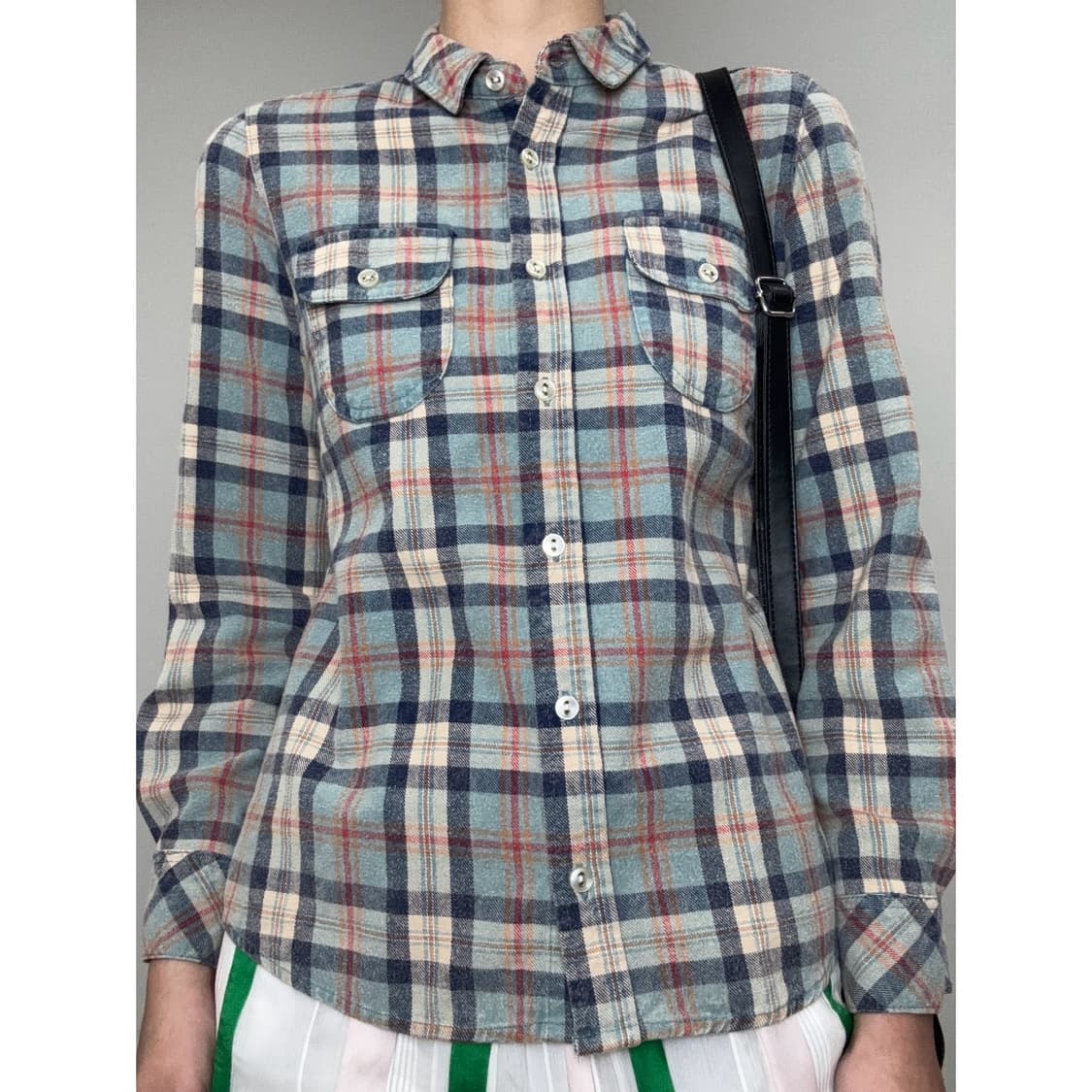 빈티지 민트 체크 셔츠 상품이미지1