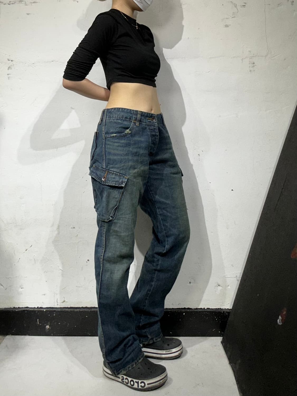 빈티지 중청 와이드 포켓 포인크 카고 워싱 팬츠 데님 팬츠 청바지 M 상품이미지1
