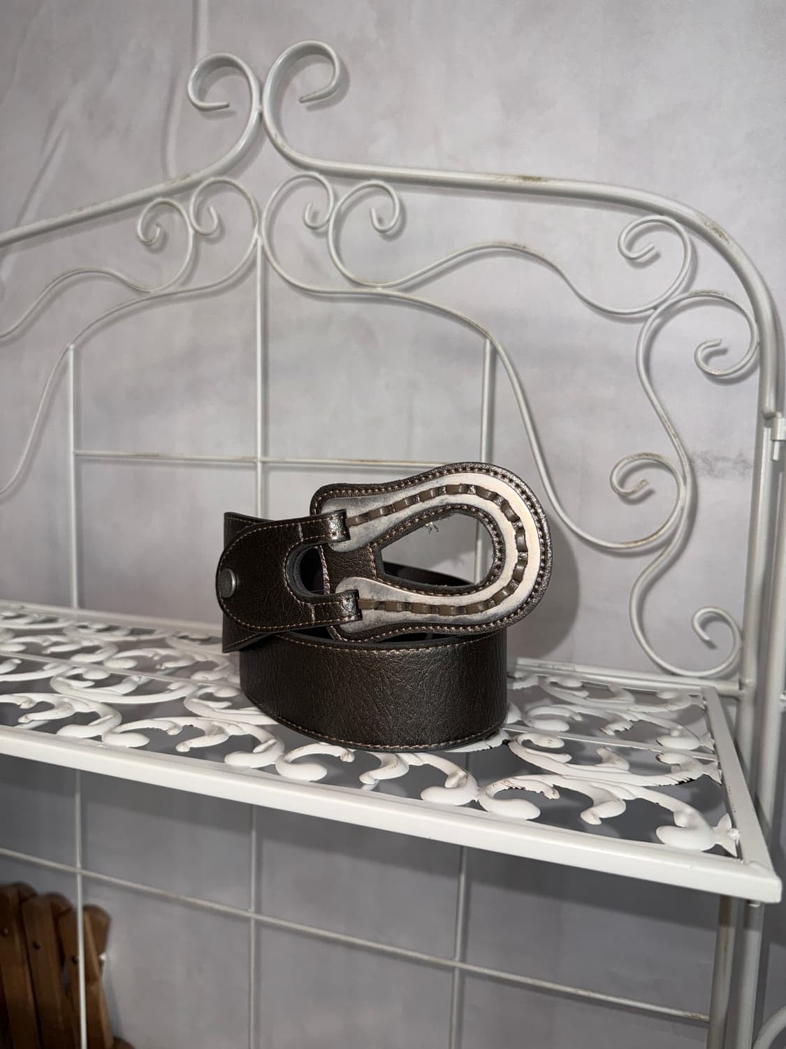 Dark brown bold western buckle belt 상품이미지2