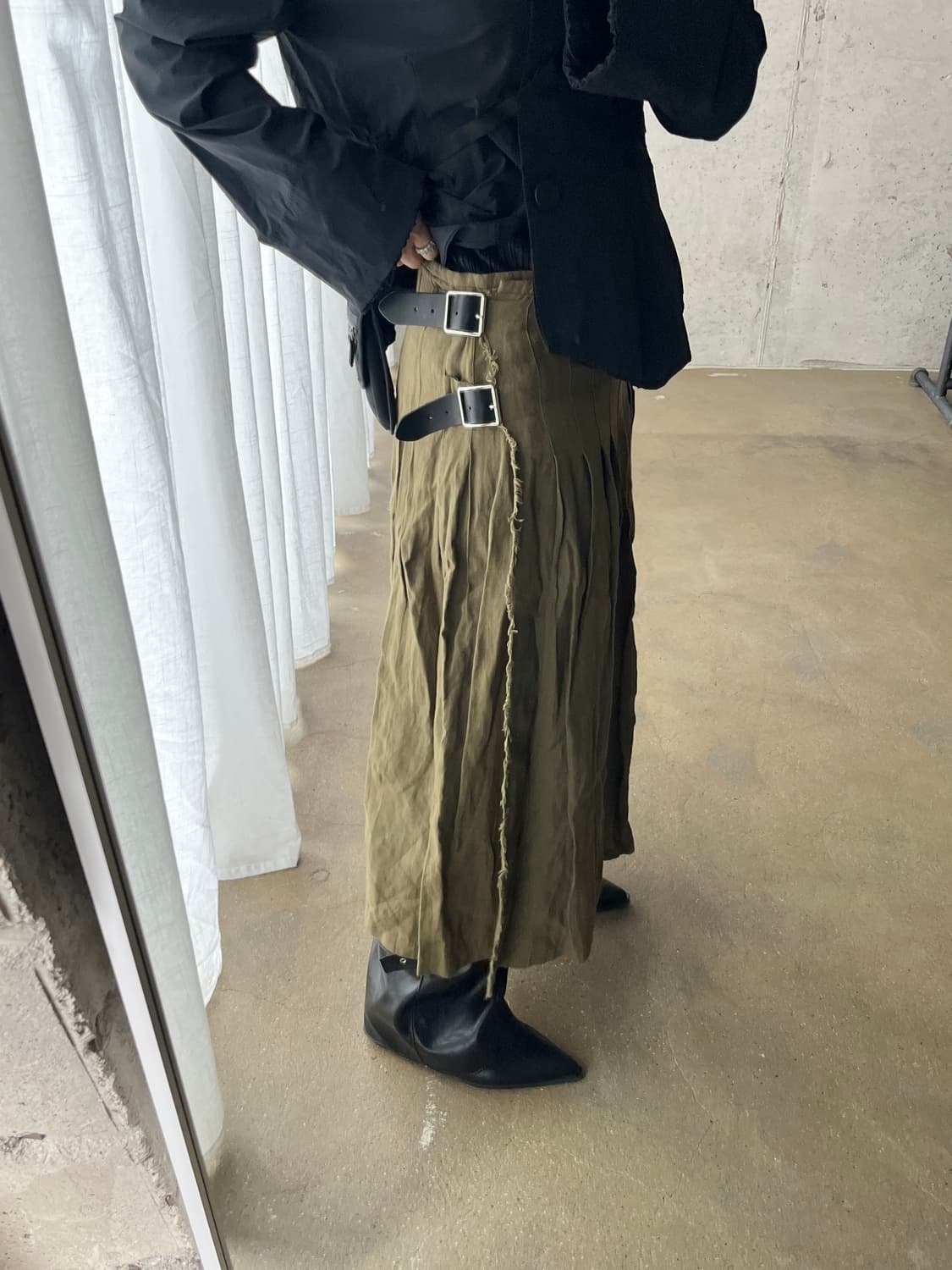 O'neil of Dublin 리넨 랩 스커트 올리브 그린 상품이미지4