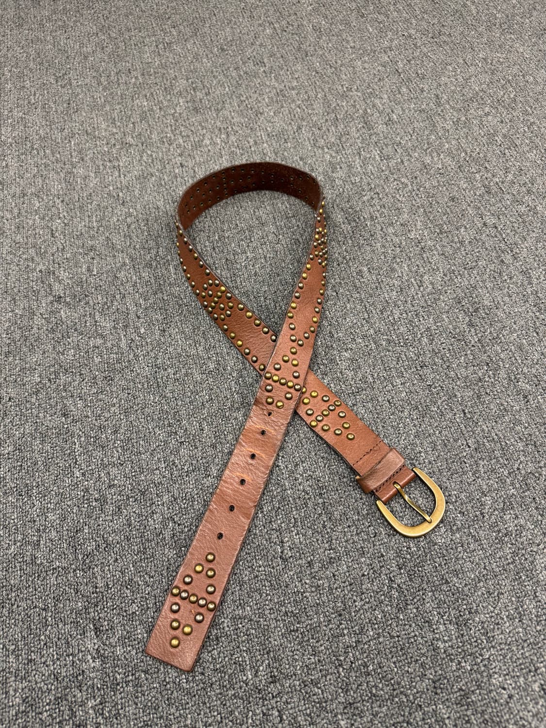 Vintage 패턴 스터드 웨스턴 브라운 가죽벨트 상품이미지1