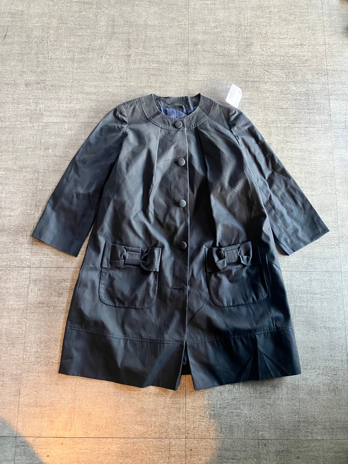 일본빈티지 하구미모리걸 아메카지 콩단추 리본디테일 라운드사파리자켓 블랙 상품이미지1