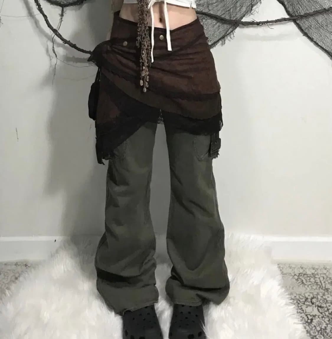 빈티지 카키 세미 부츠컷 카고팬츠  상품이미지4