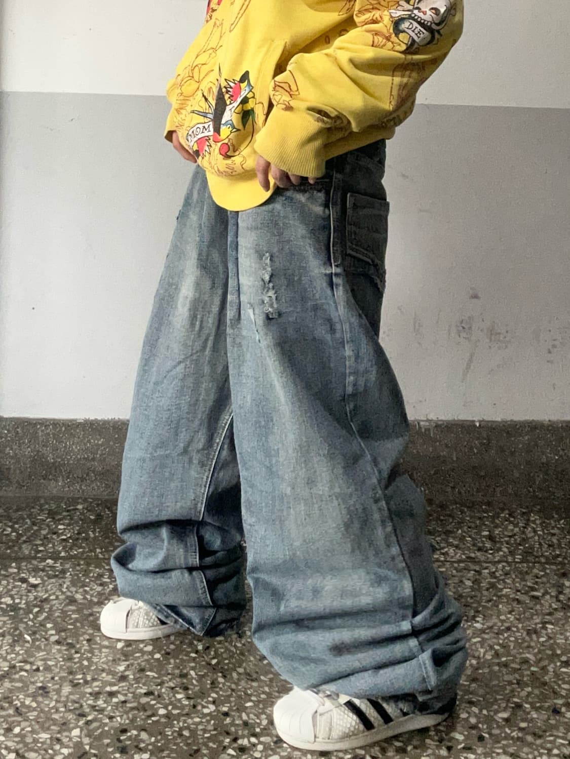 90s 스크래치 워싱 데님 와이드팬츠 상품이미지3