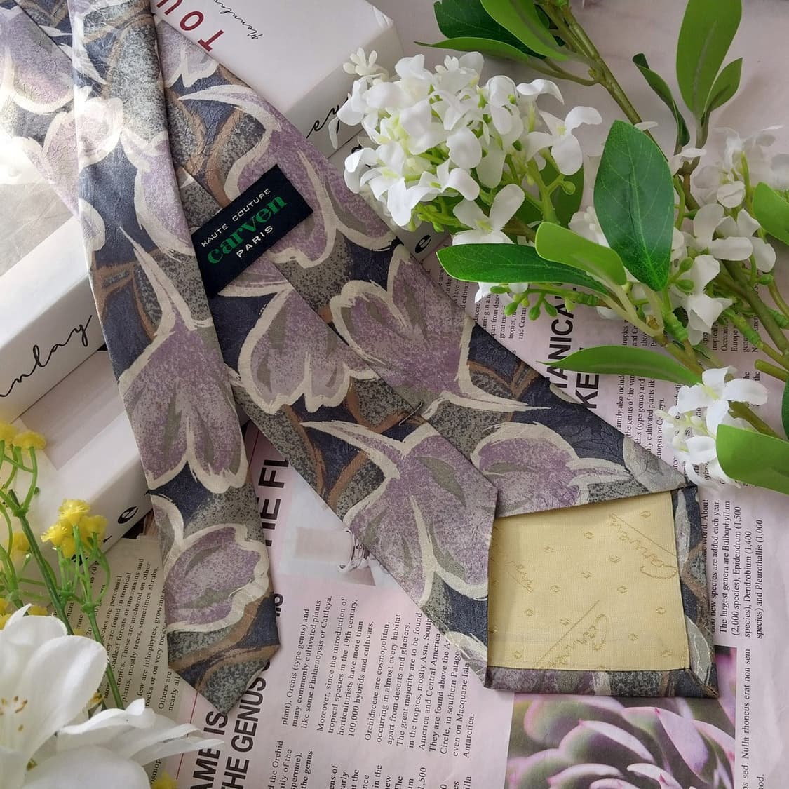 까르뱅 실크 카키 플로럴 아트 넥타이 9.4cm A+~A등급 K1490
 상품이미지5