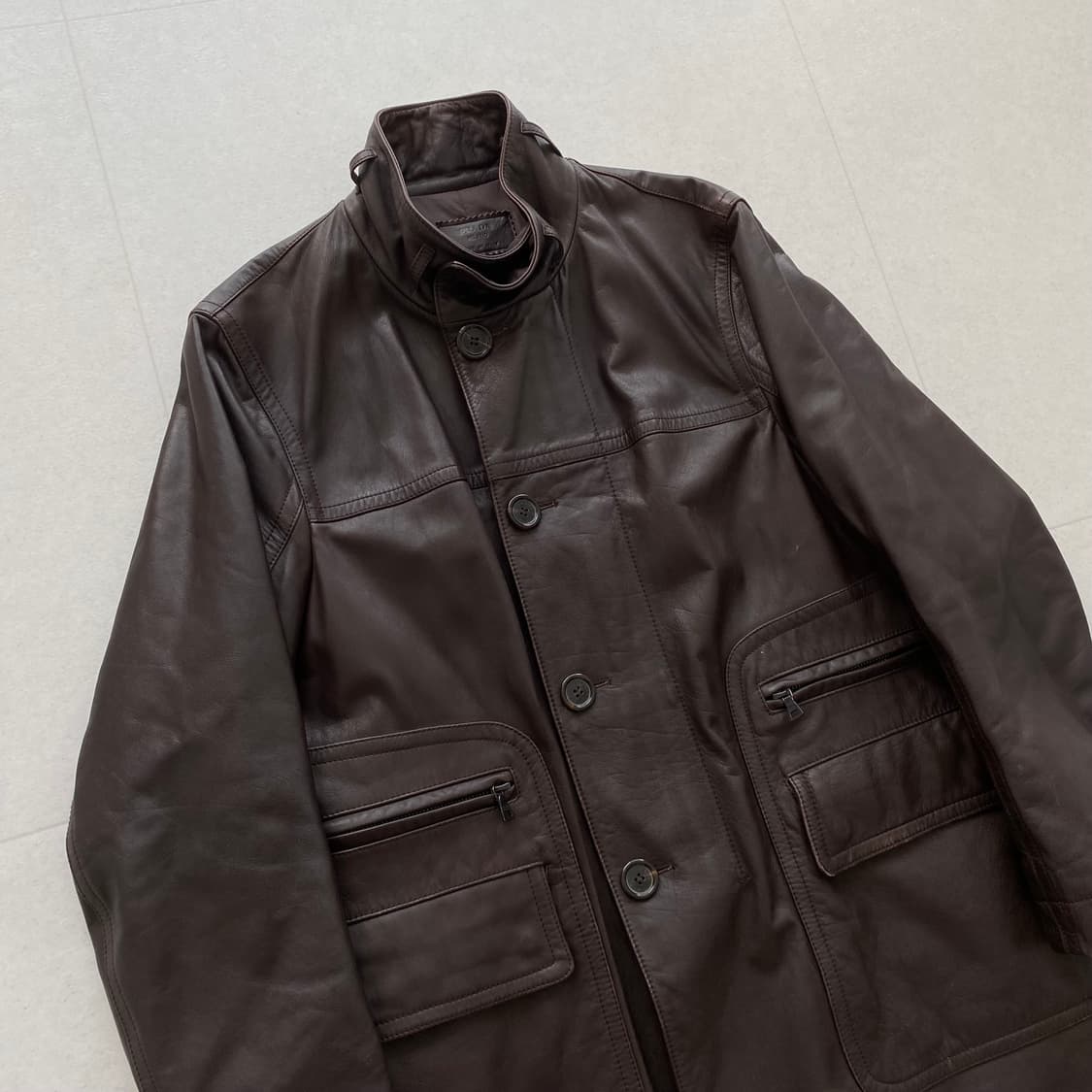 [50] 프라다 스탠카라 레더 카코트 브라운 상품이미지4