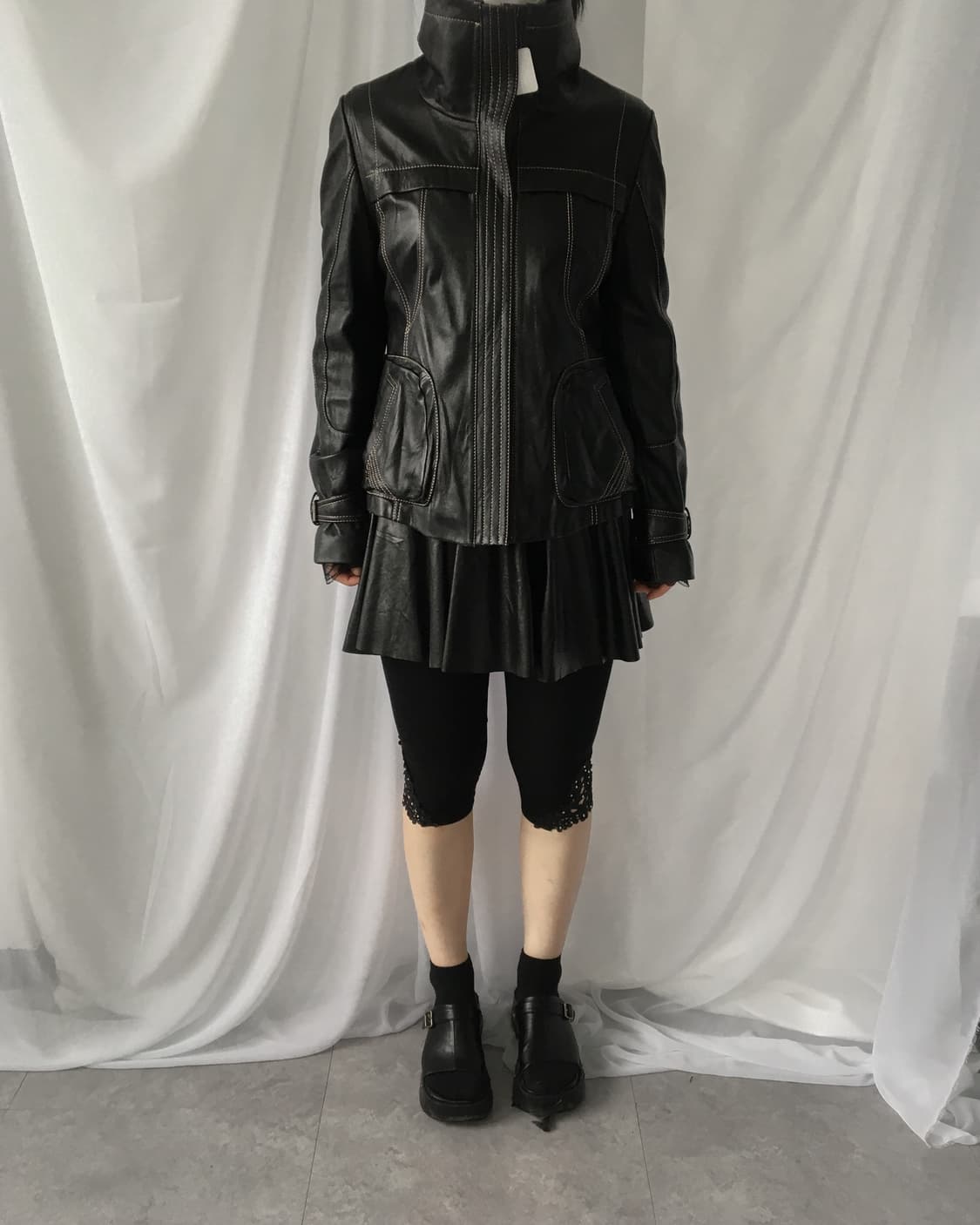 Stitch point high neck leather jacketSti 상품이미지5