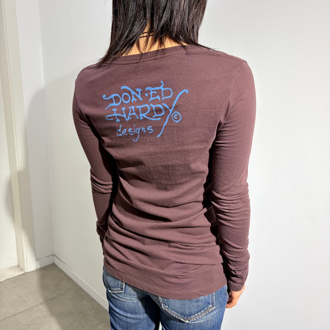 에드하디 브라운 연꽃 큐빅 비즈 긴팔 티셔츠 상품이미지4