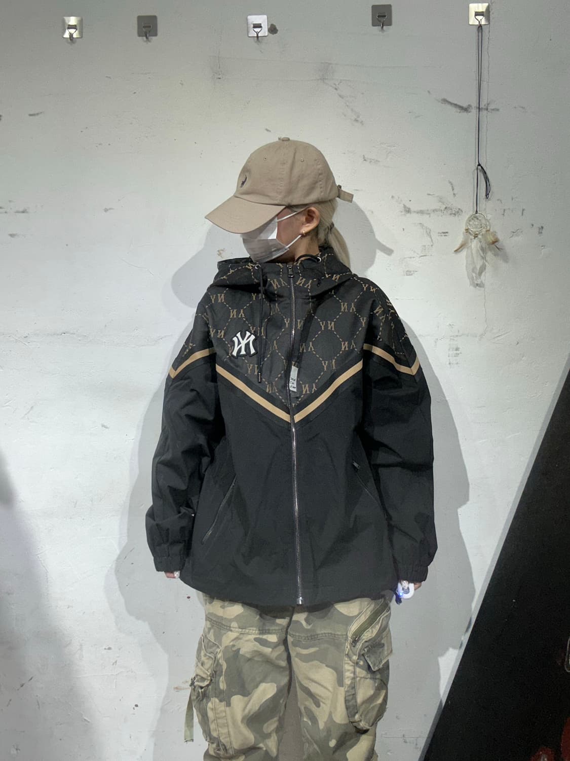 Mlb 엠엘비 블랙 올드스쿨 패턴 후드 바람막이 자켓 L 상품이미지2