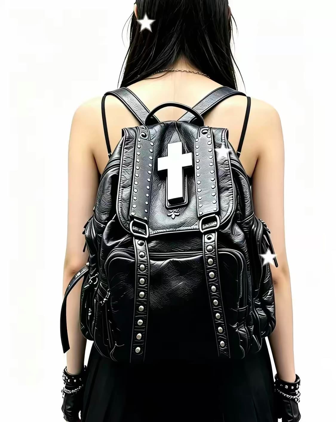 빈티지 펑크 레더 크로스 백팩  상품이미지2