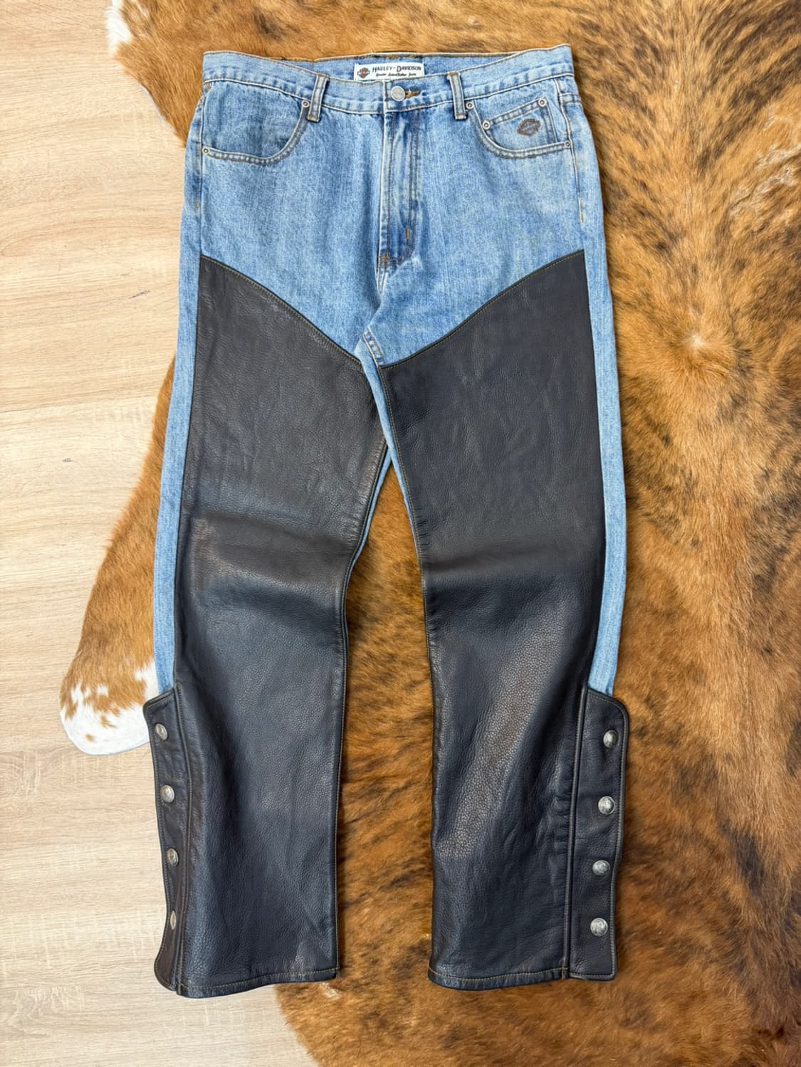 할리 데이비슨 레더 패널 데님 팬츠  상품이미지1