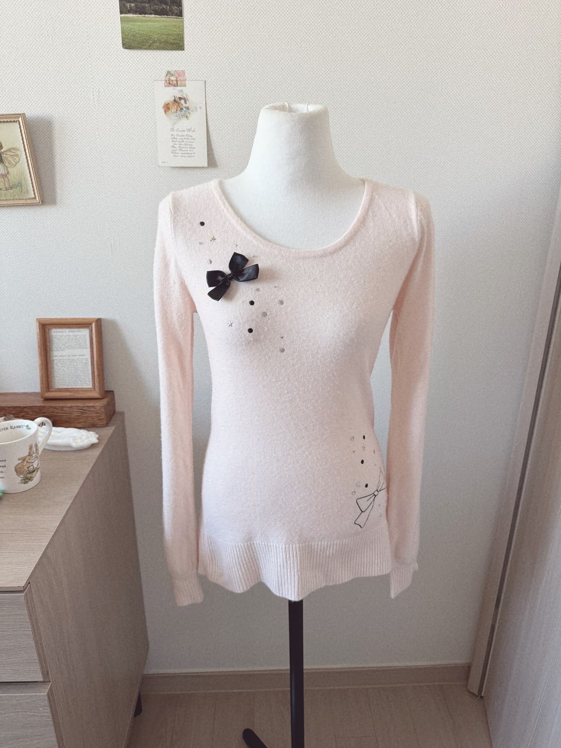 연핑크 리본 디테일 니트 상품이미지1