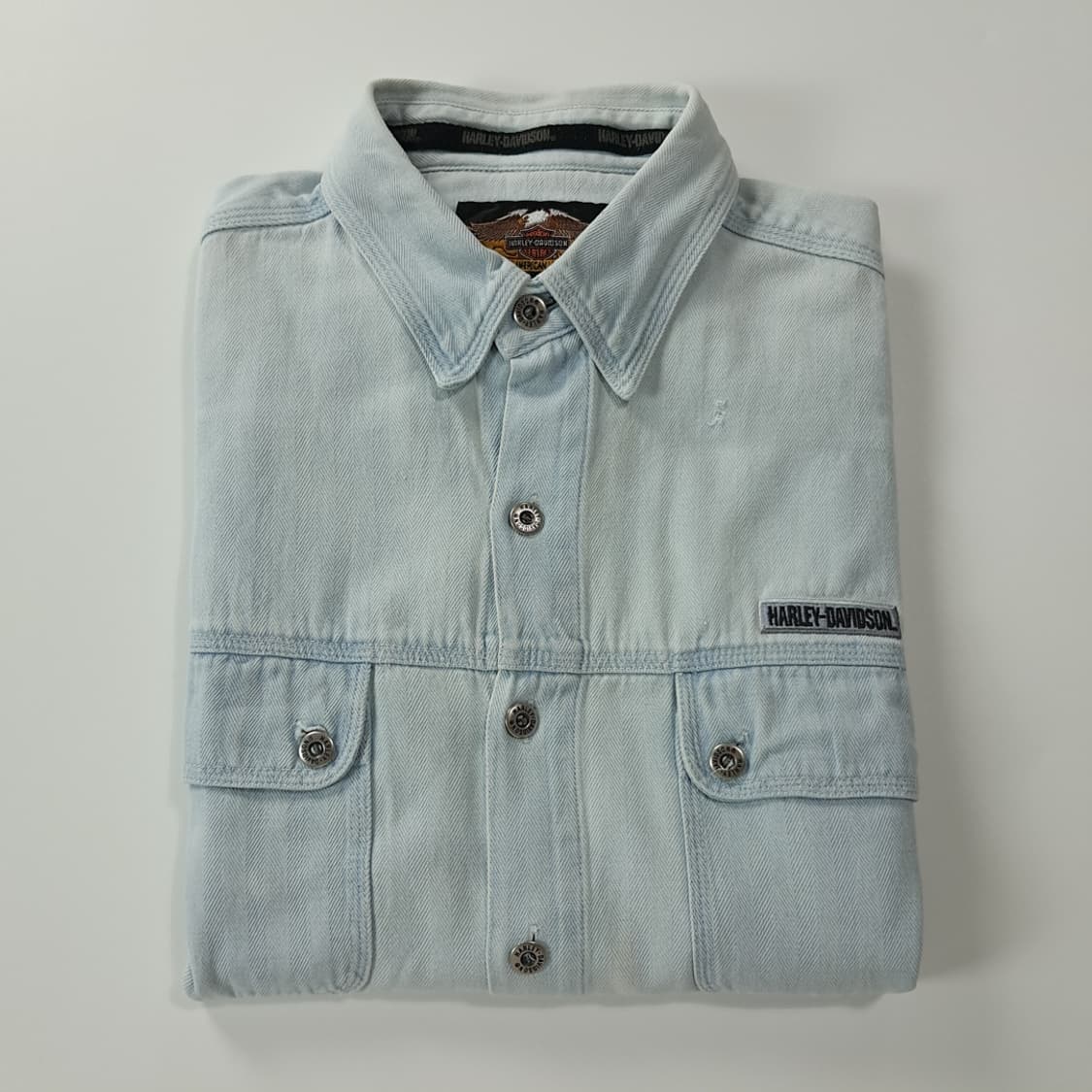 CK439 M 할리데이비슨 90s 홍콩판 연청 반팔 데님 셔츠 남방 상품이미지8