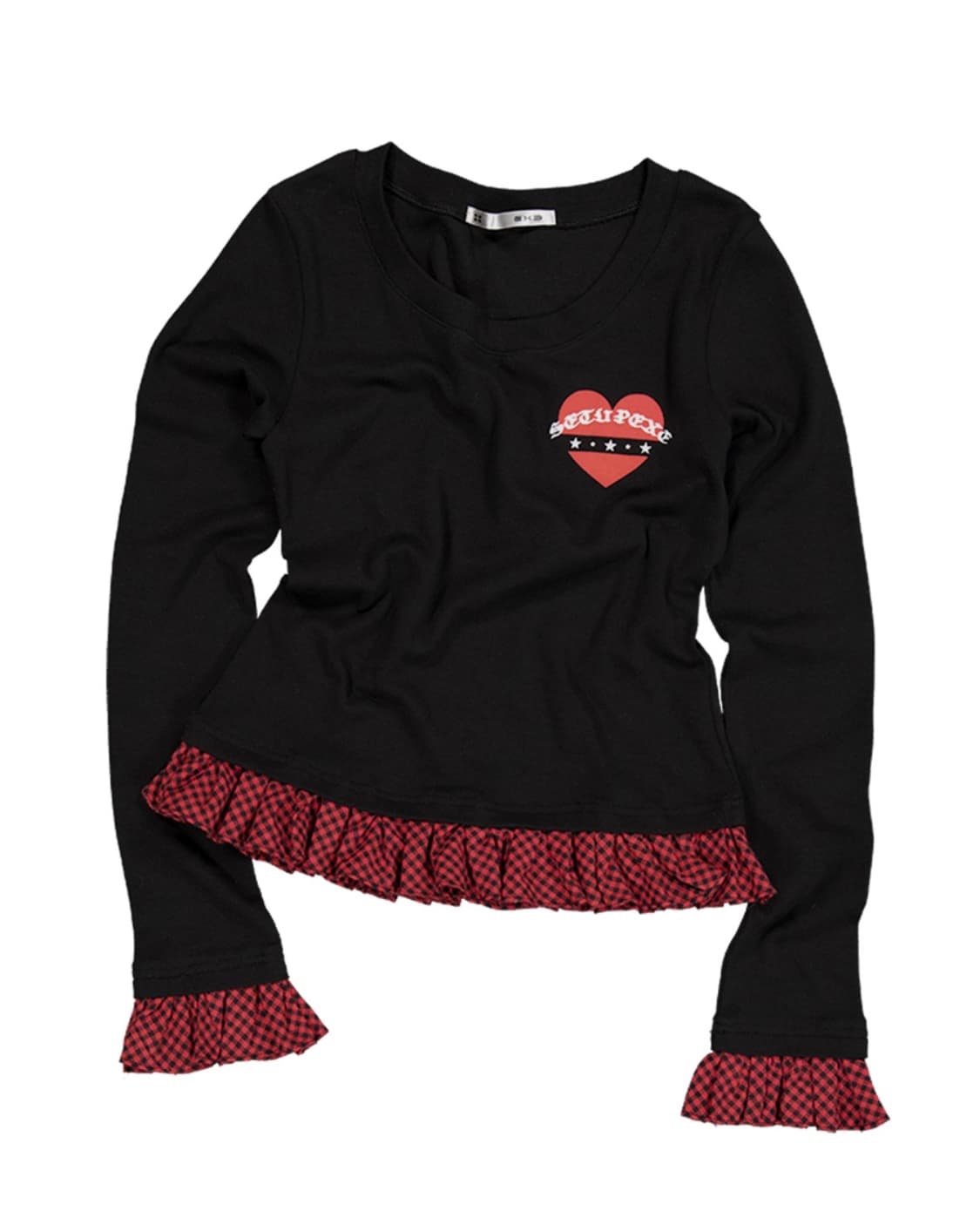 셋업이엑스이 체크 프릴탑 블랙 상품이미지1