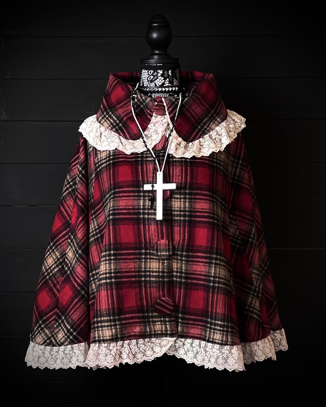 LIZ LISA 리즈리사 나나 레드 체크 패턴 케이프 상품이미지2