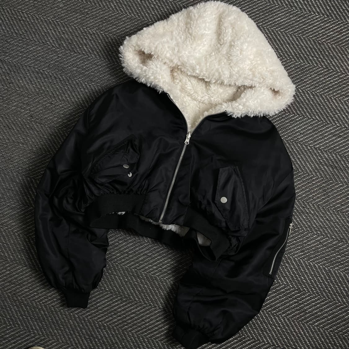 빈티지 우먼스 리버시블 크롭 후드 퍼 항공 점퍼y 4001 상품이미지1