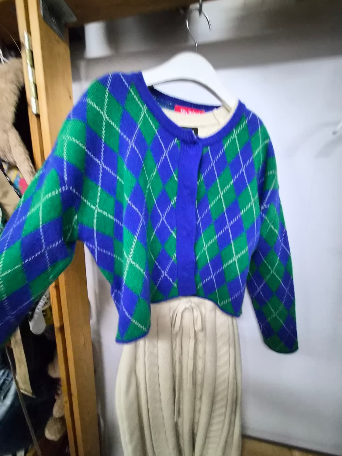 블루 그린 아가일 크롭 가디건 상품이미지5