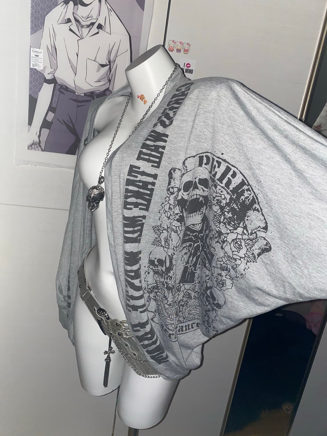빈티지 펑크 해골 그레이 가디건/y2k 고스 스컬 일본  상품이미지2