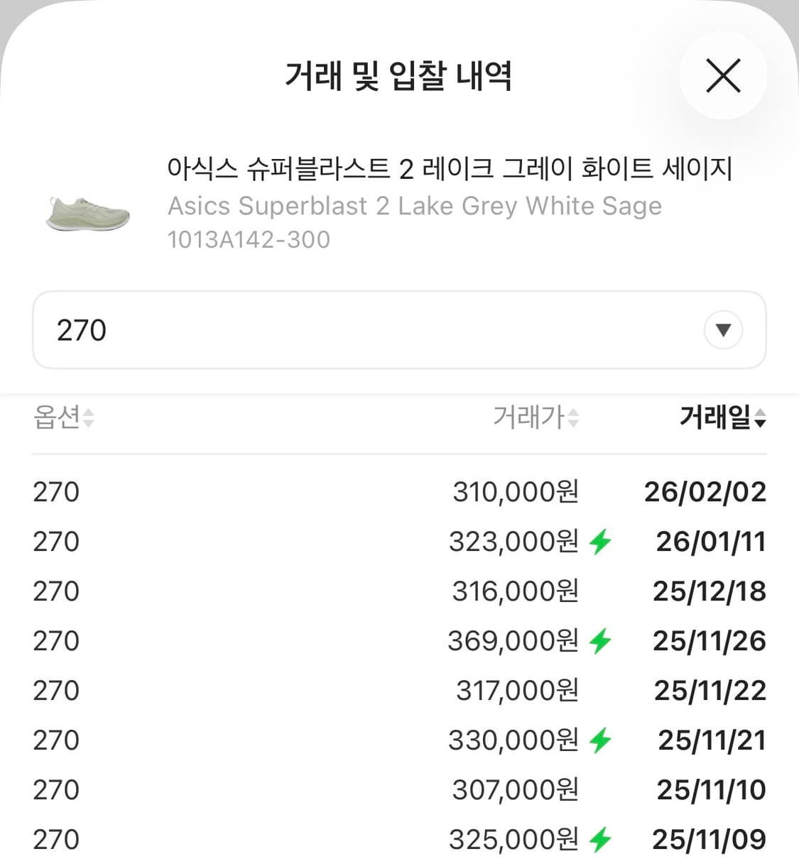 [270] 아식스 슈퍼블라스트2 그레이 세이지(연두) 새상품 급처해용💚 상품이미지2