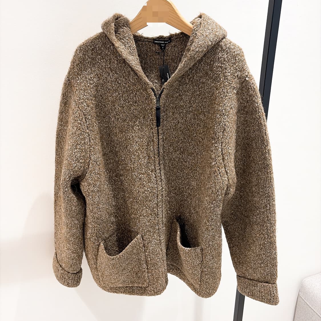 (정품/새상품) 제임스 펄스 남성 올리브 청키 후드 집업 니트 가디건 상품이미지1