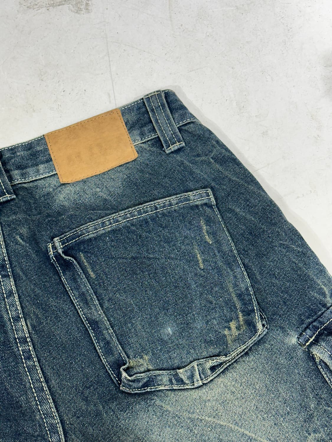 일본 빈티지 진청 워싱 새깅 와이드 데님 팬츠 L 상품이미지6