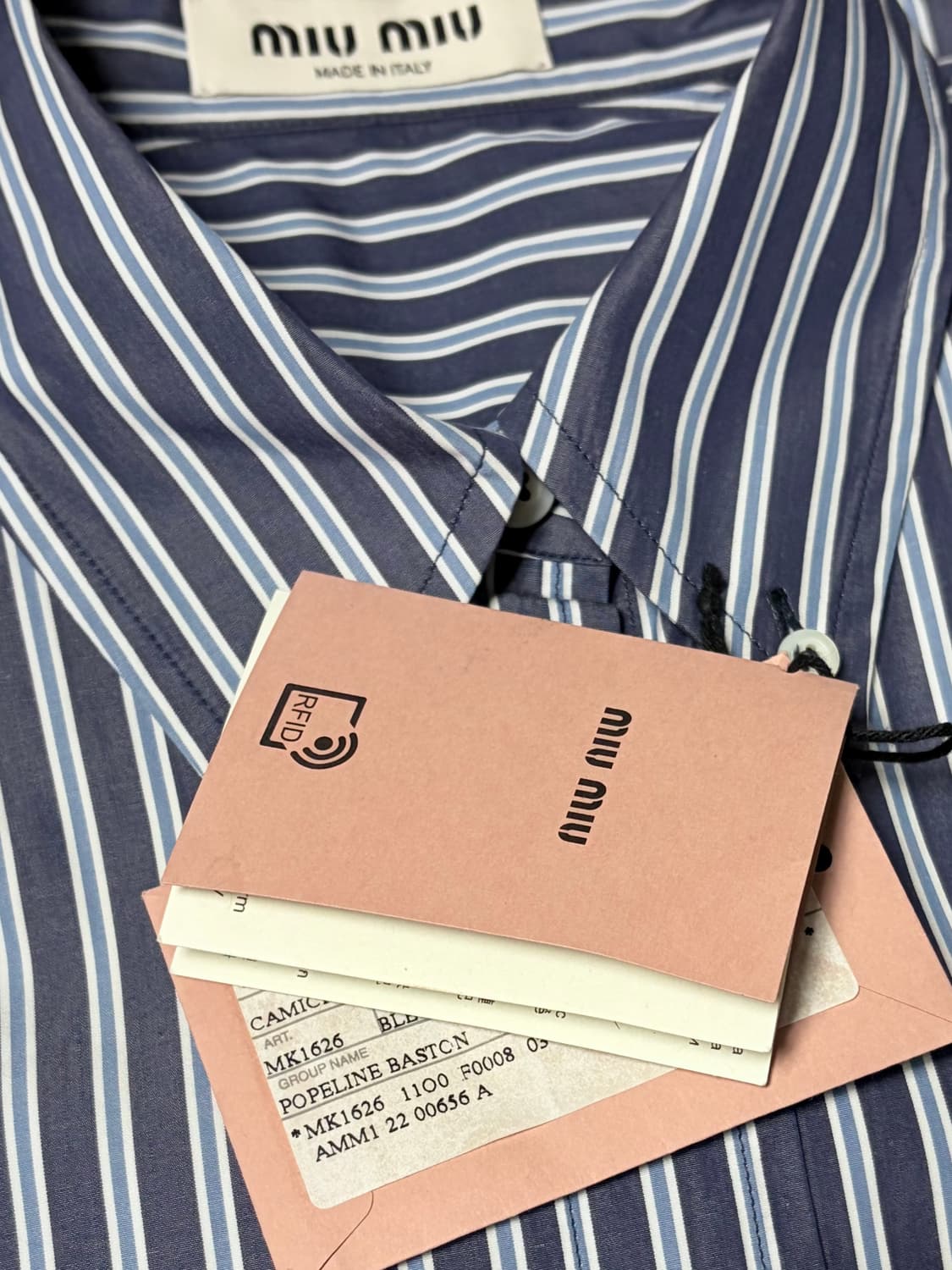 미우미우 스트라이프 자수로고 셔츠 40 상품이미지10
