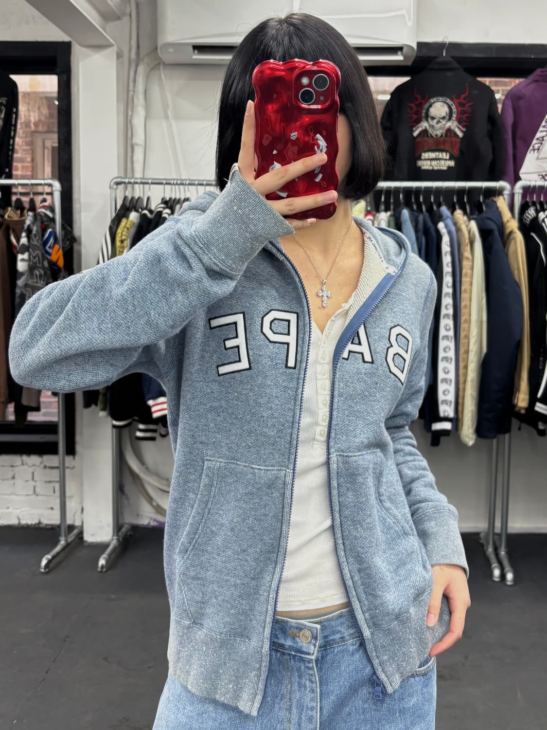 베이프 멜란지 블루 후드집업 상품이미지2