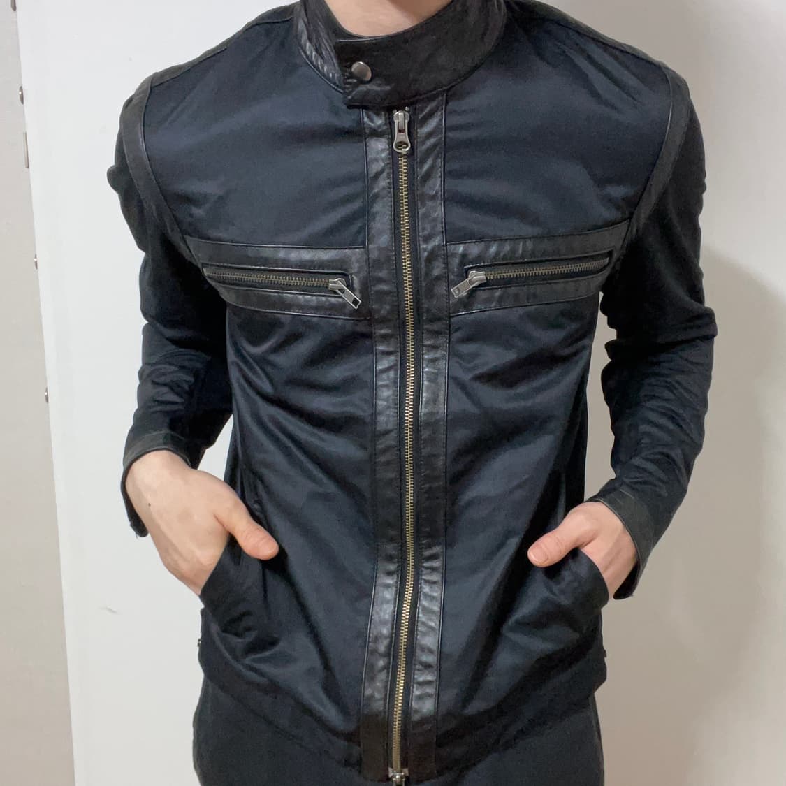 LEATHER POLY BIKER JACKET 상품이미지1