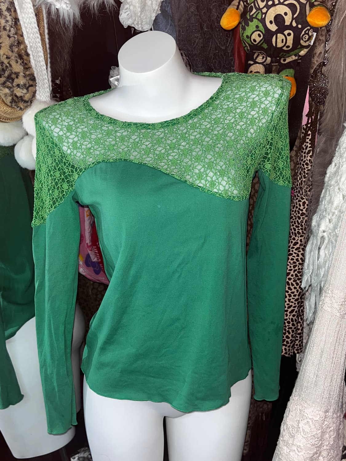 y2k 괴짜 jpn 그린 망사 언발 긴팔 상품이미지2