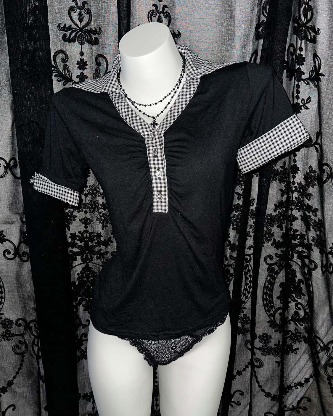 Black Checkered Short-Sleeved 상품이미지2