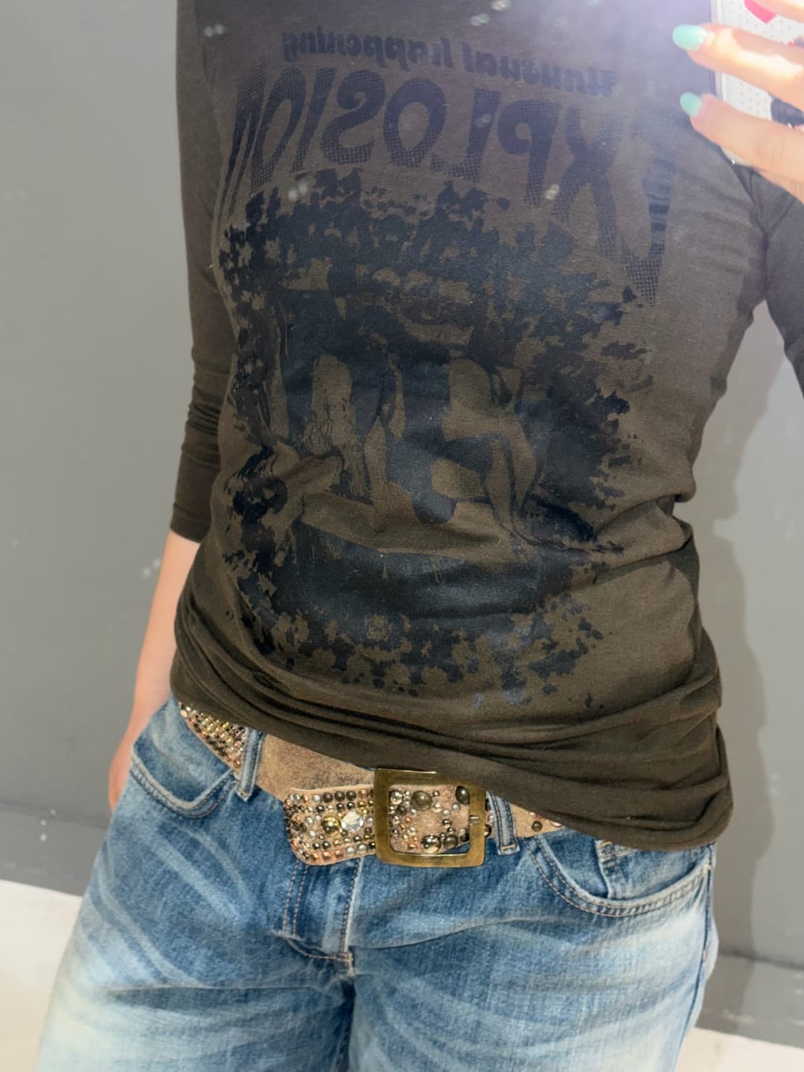 khaki brown printing detail top 상품이미지4