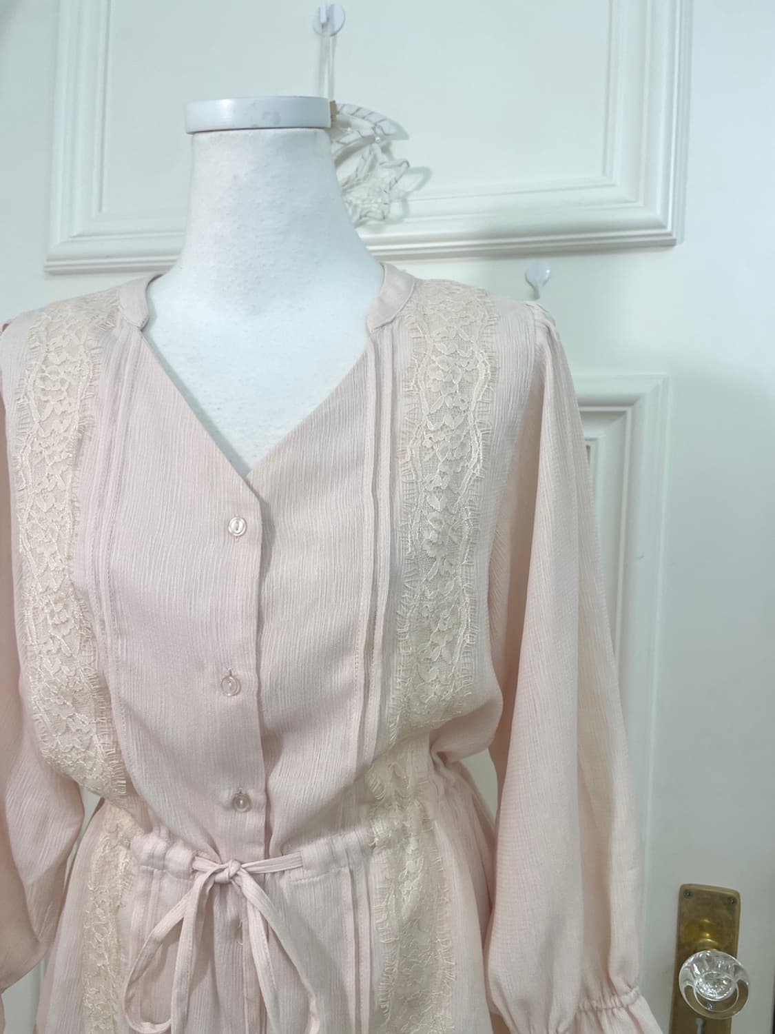 coralpink lace trim waist shirring blous 상품이미지7