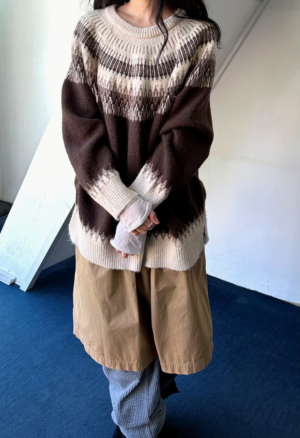 Brushed fabric Nordic pattern wide knit 상품이미지9