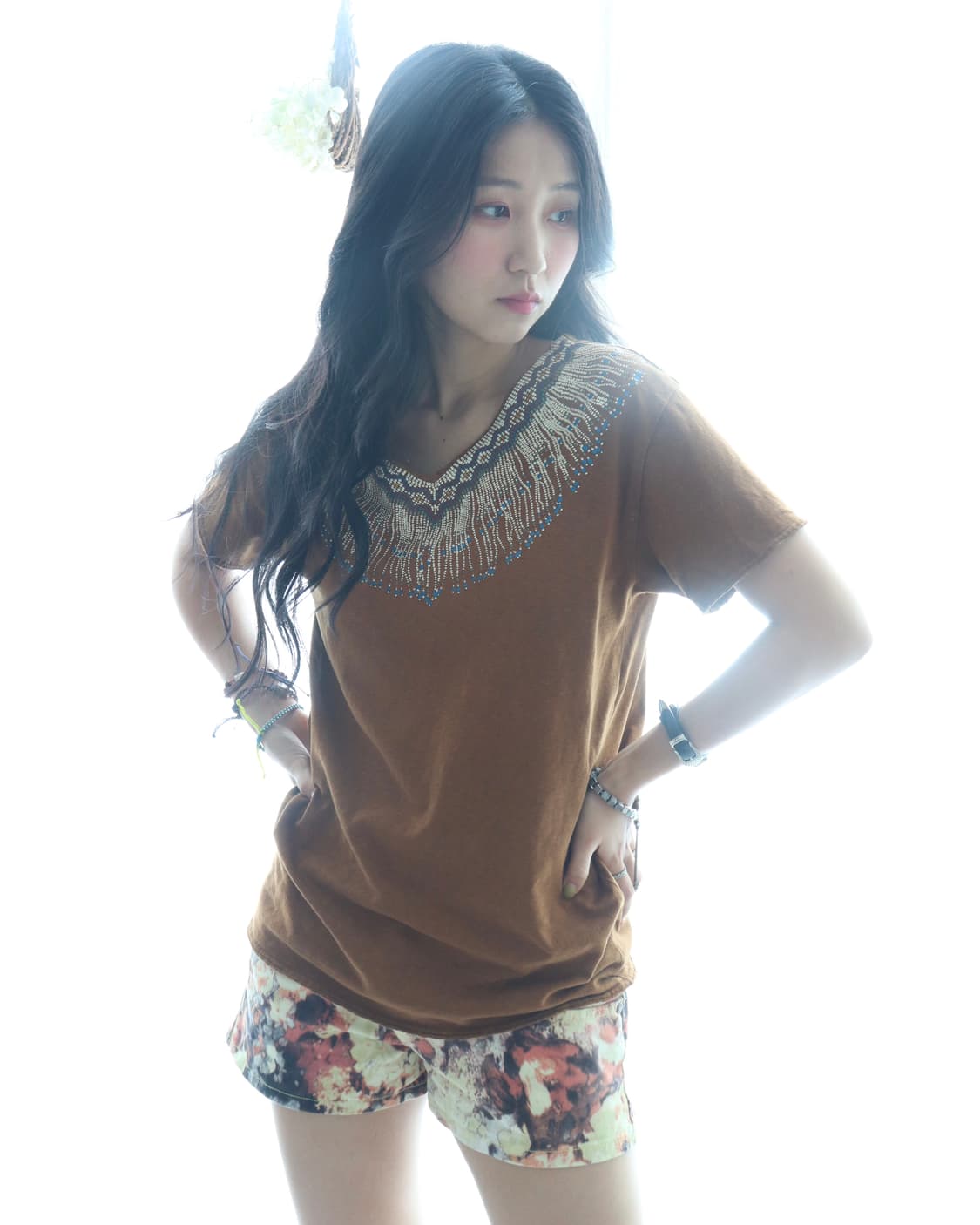 [Kapital] Beads V-Neck T-Shirt (Brown) 상품이미지4