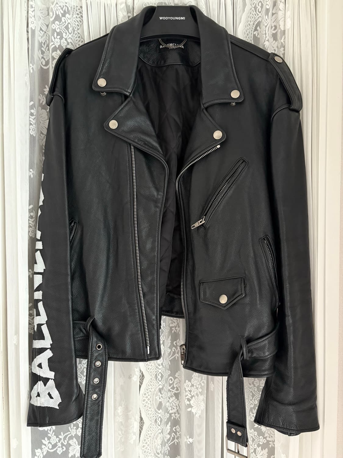 발렌시아가 암 레터링 가죽 라이더 자켓 상품이미지1