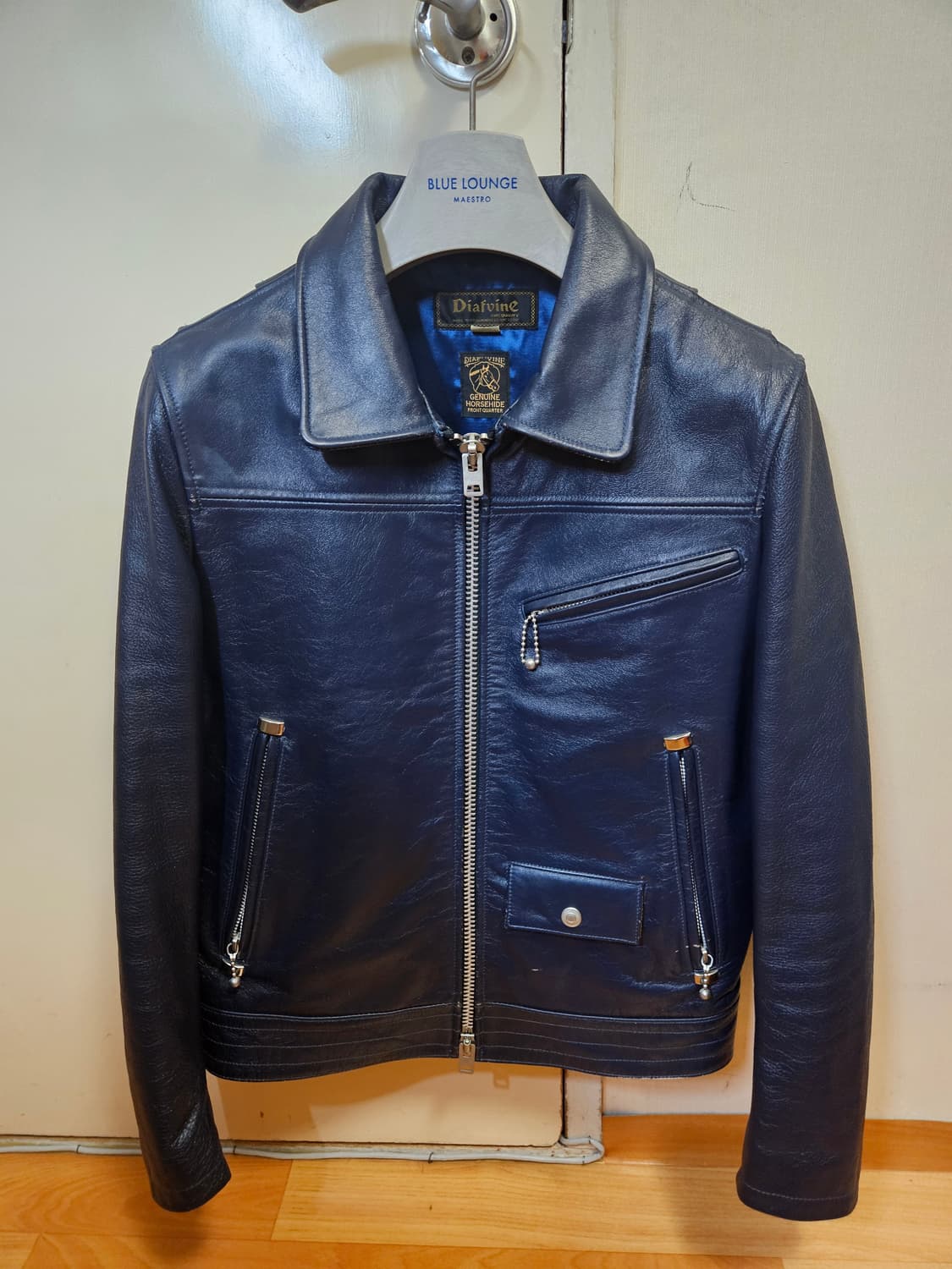 95 M) 디아프바인 로저 홀스하이드 딥 블루 말가죽 레더자켓 상품이미지1