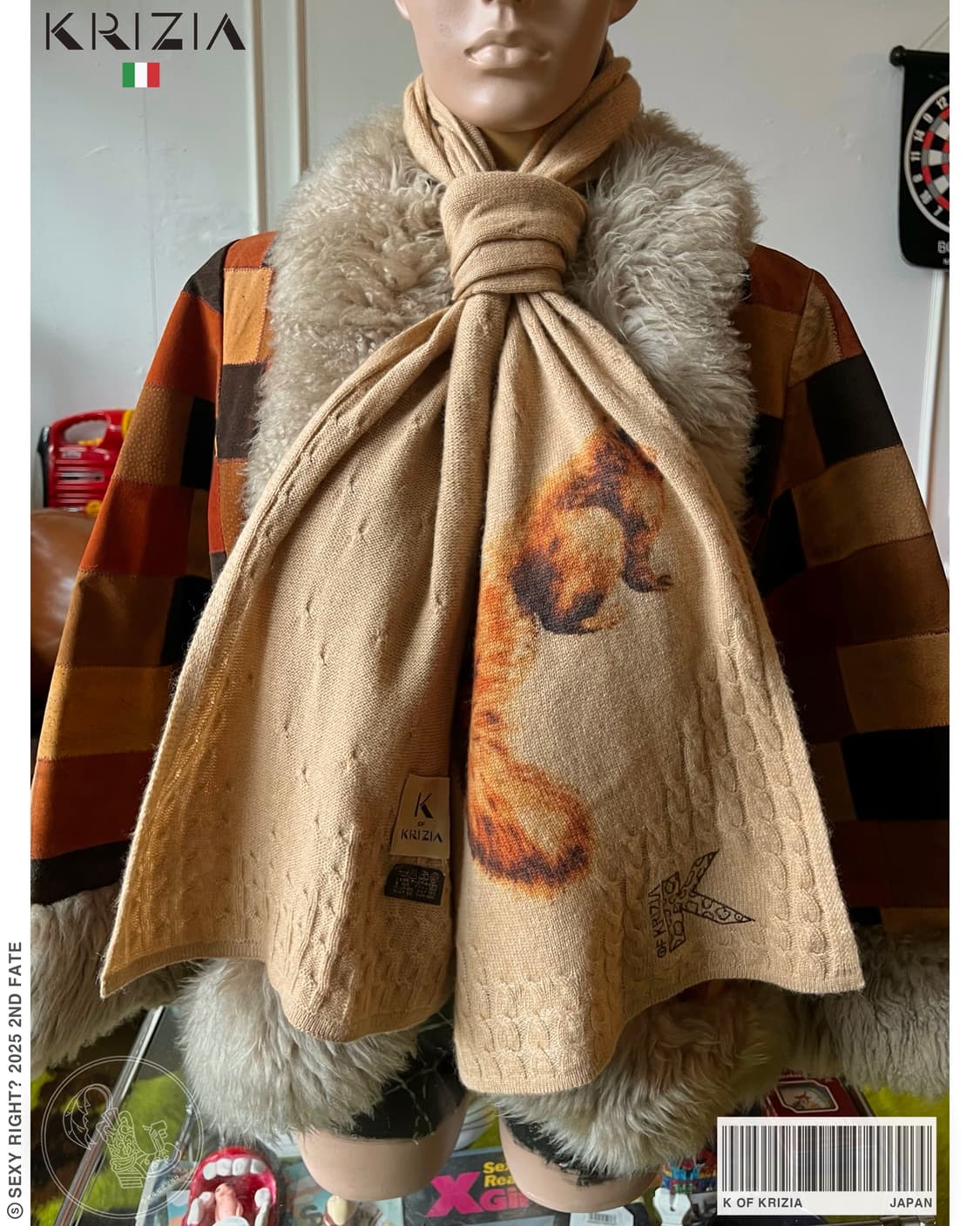1990s Krizia Squirrel Print Wool Muffler 상품이미지1