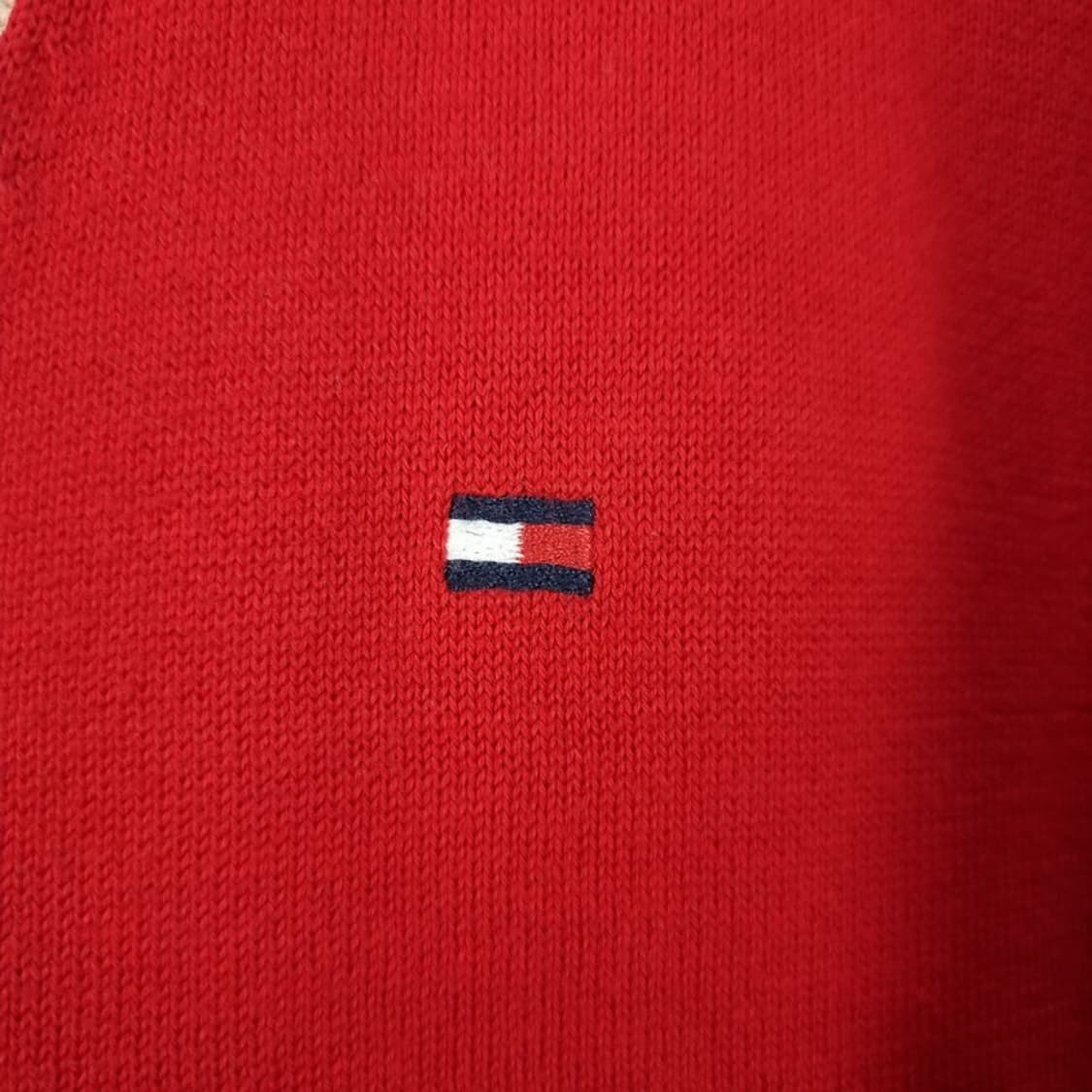 [타미힐피거] 로고 자수 브이넥 니트 가디건 레드 M19943 상품이미지6