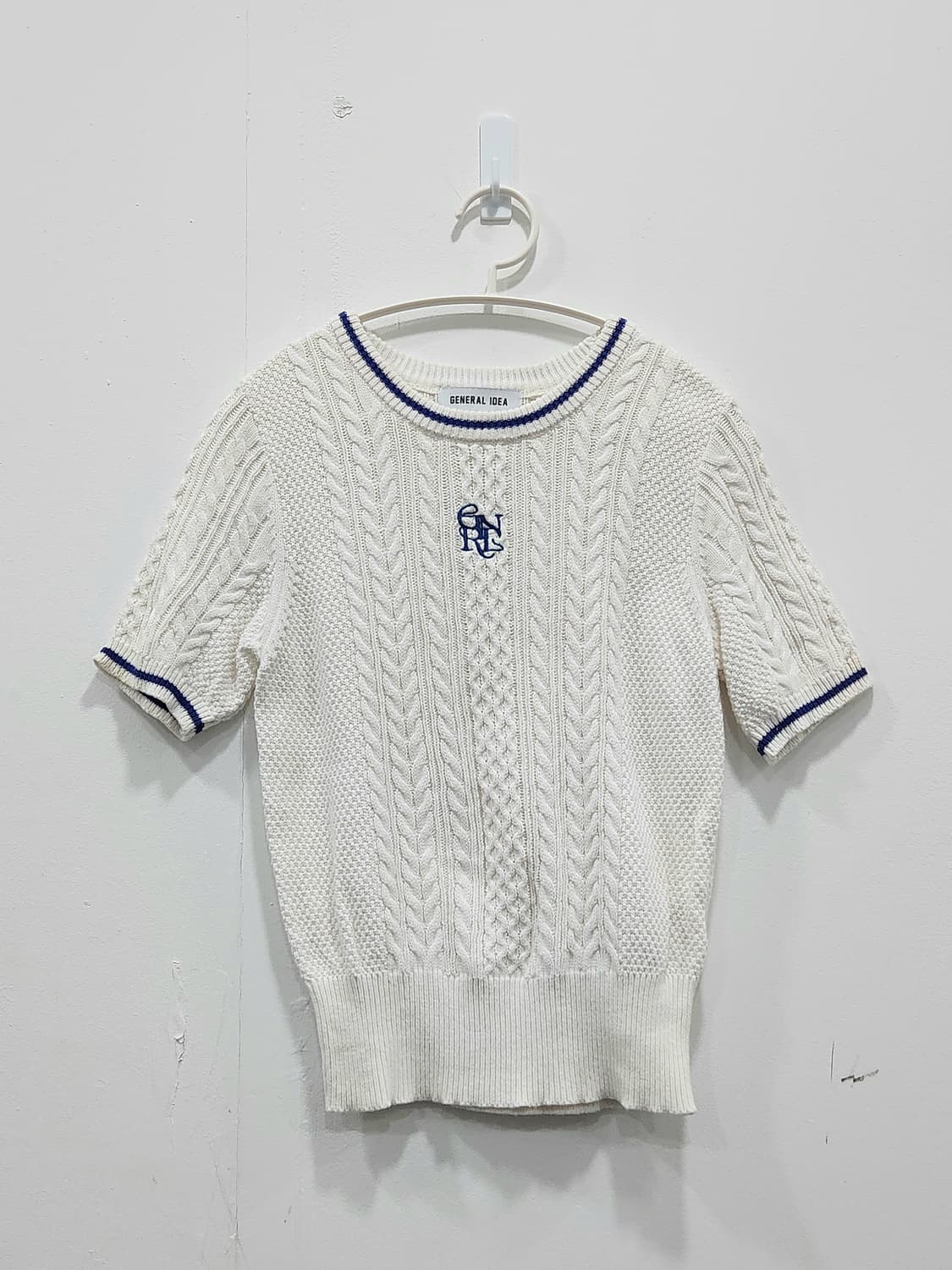 [M] 제너럴아이디어 케이블 반팔 니트 화이트 상품이미지1
