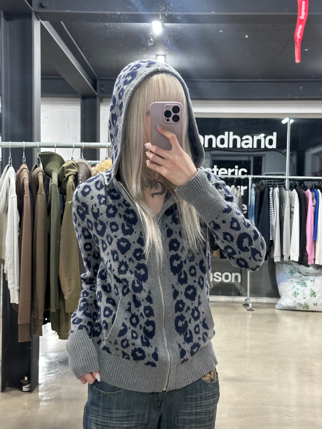 Gap 갭 레오파드 그레이 니트 후드집업 상품이미지1