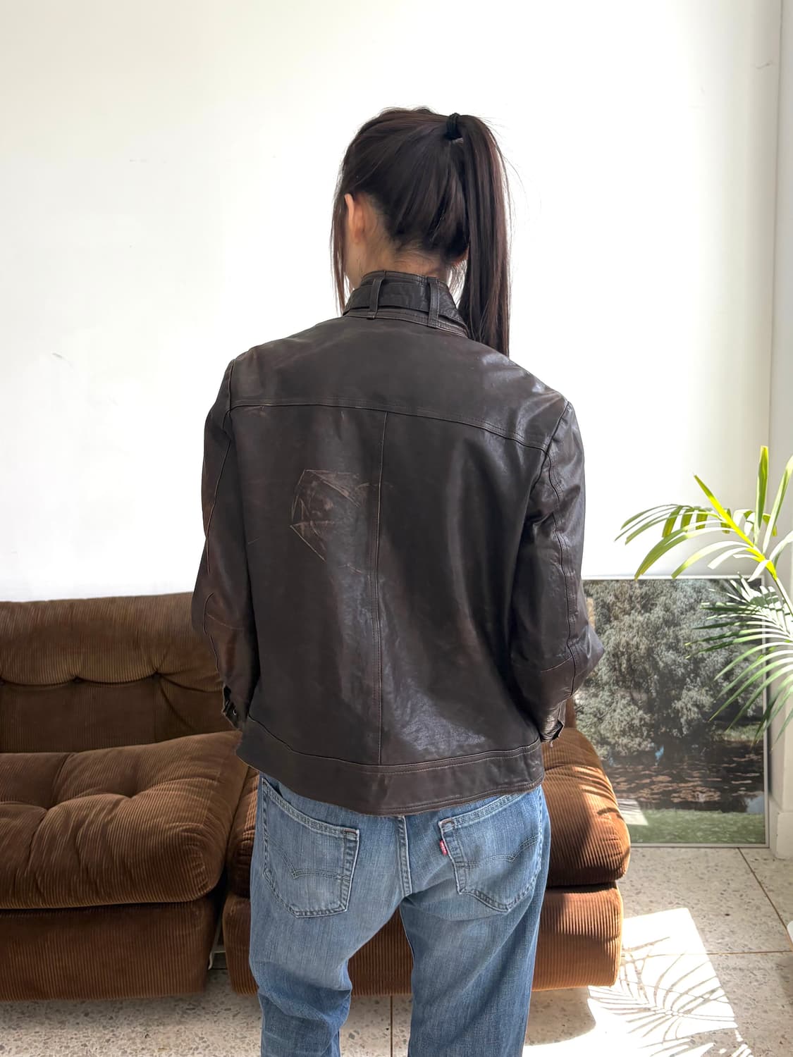 슬림 하이넥 레더 자켓 상품이미지3